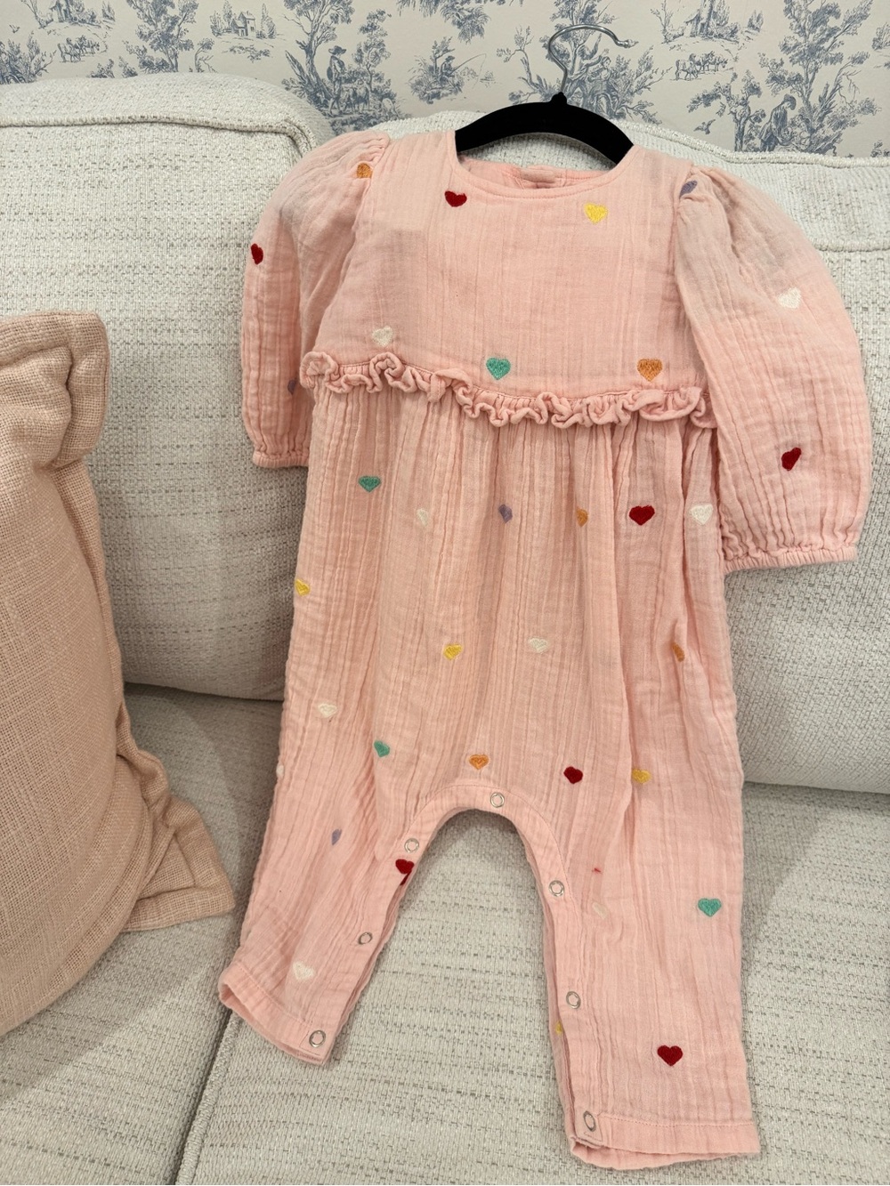 Pink Chicken Blush Muslin Heart Embroidered playsuit